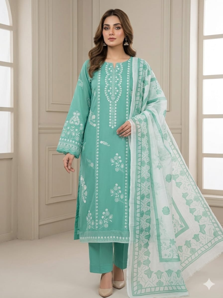 Cross Stitch Festive 3PC Lawn Suit - Heavy Sequence Embroidery & Daman Patch