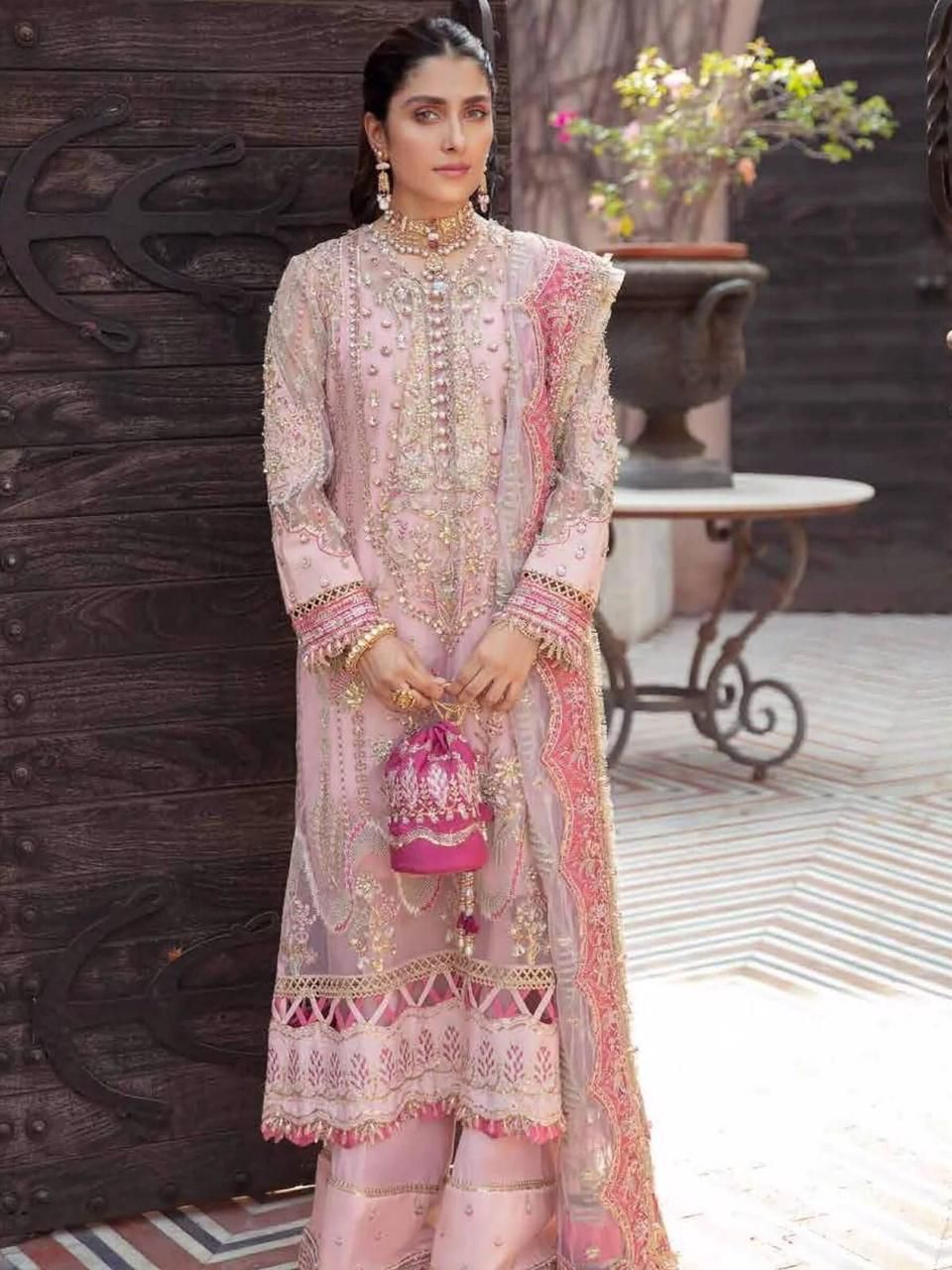 Afrozeh Premium Organza Ensemble - Heavily Embroidered 3PC Luxury Suit