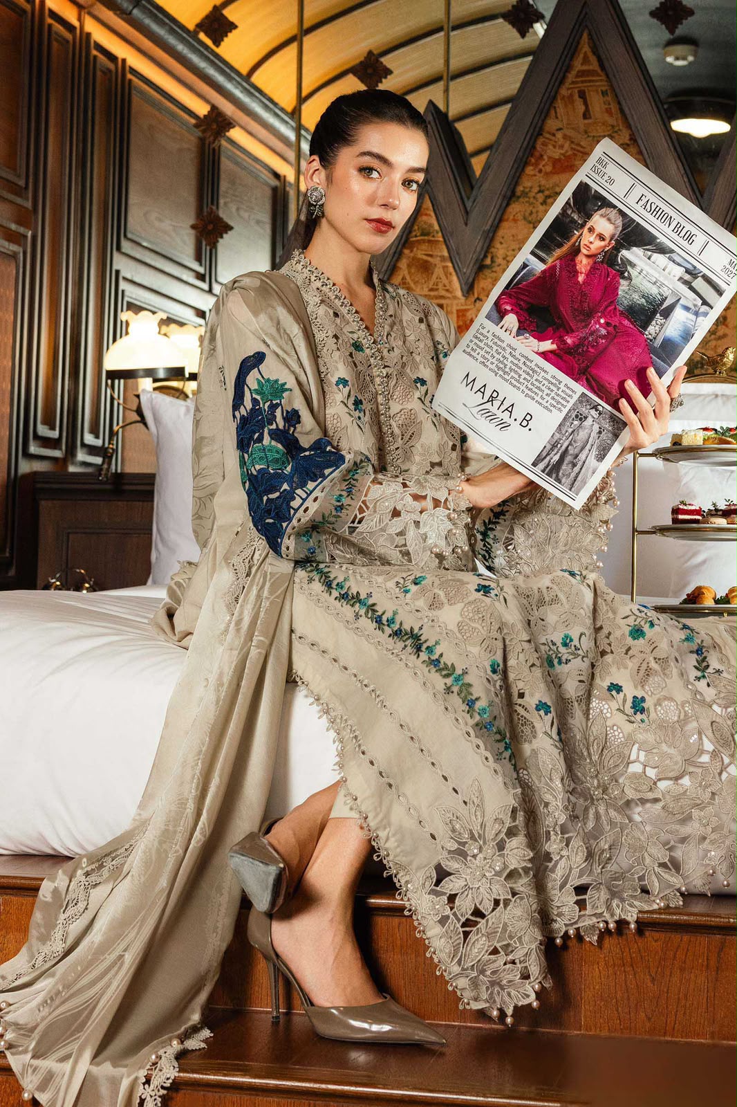 Maria B Exclusive Premium Slub Lawn 3PC Suit - Heavy Chikankari Embroidery Ensemble