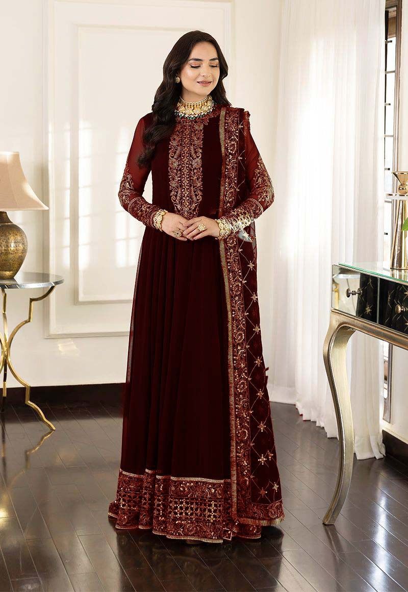 Asim Jofa Luxury Chiffon Frock 3PC Frock in Two Different Colours- Heavy Sequence Embroidered Ensemble