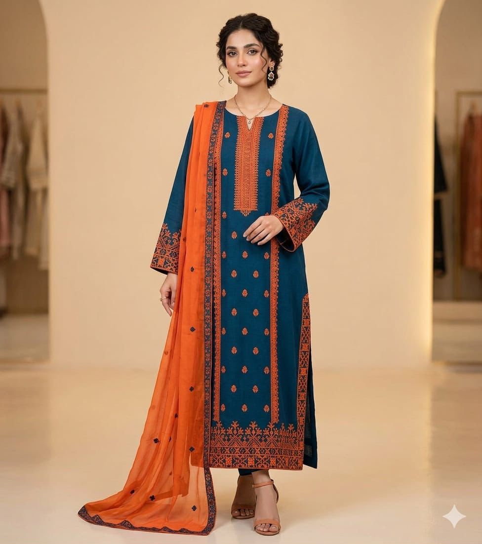 3PIECE Luxury Embroidered Cotton Collection with Chiffon embroidered duppatta