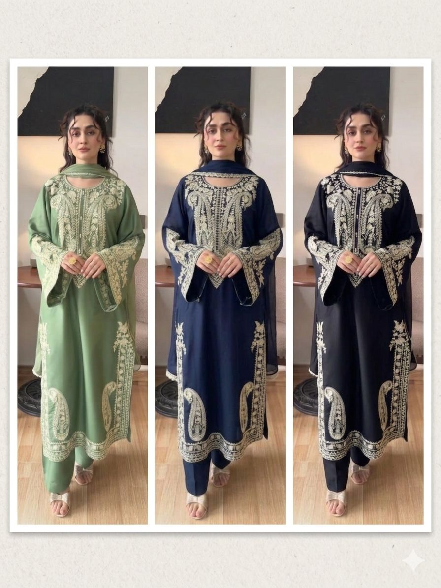 3PIECE Embroidered Summer Suit