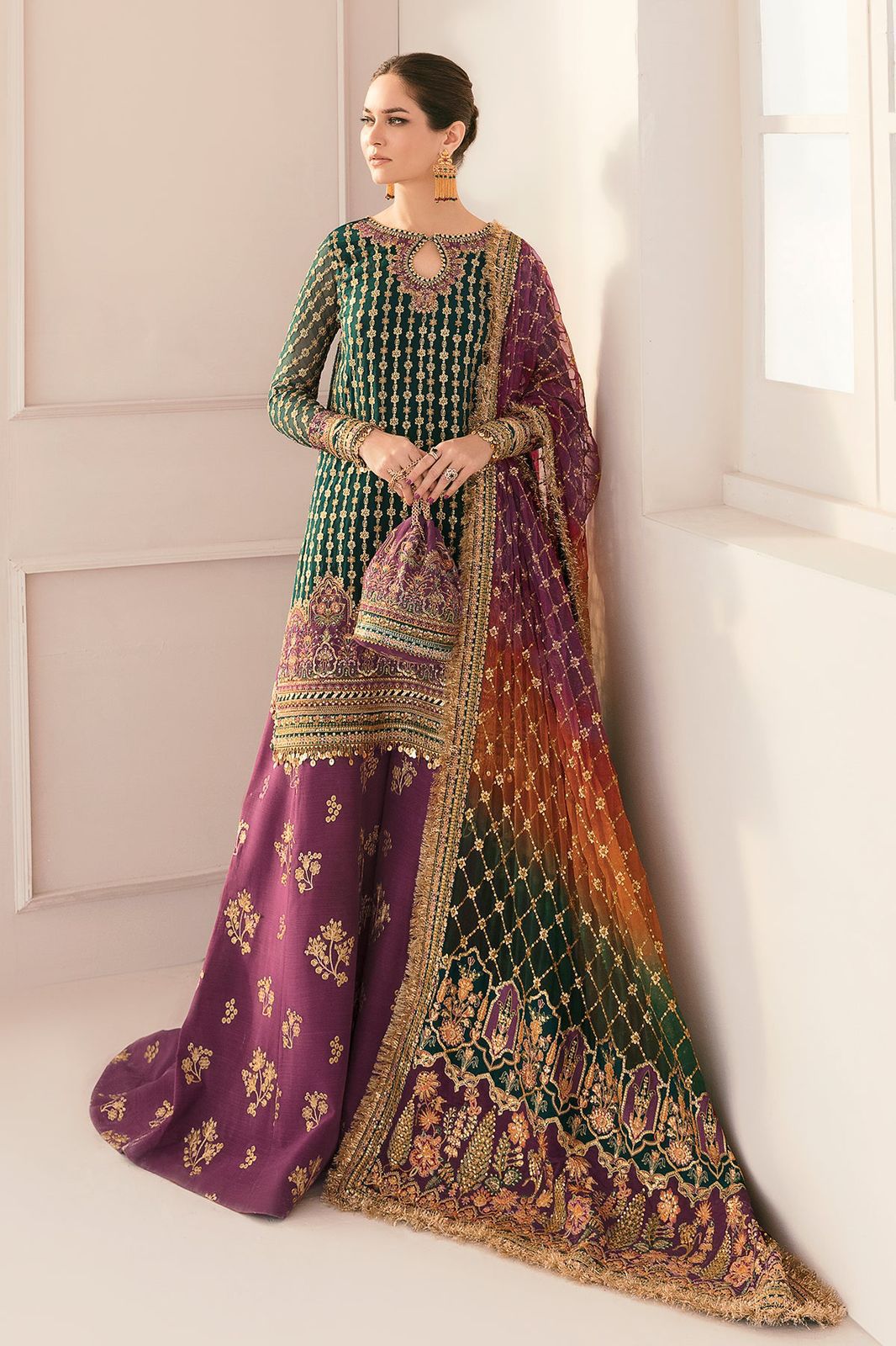 Baroque Chantalee Organza 3PC Suit - Heavy Embroidered & Adda Work Formal Ensemble