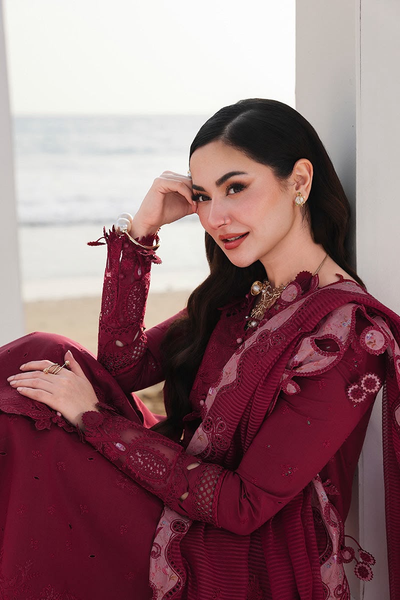 Qalamkar Premium Embroidered Chikankari Cotton Suit with Organza Dupatta
