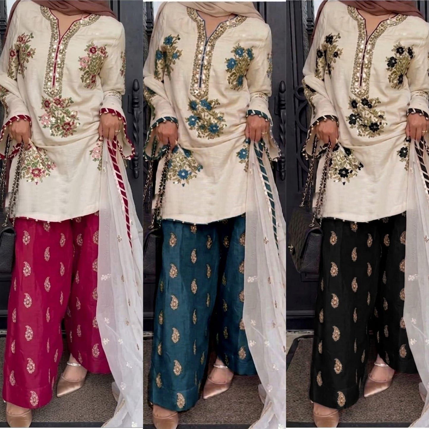 3PIECE Embroidered Summer Suit