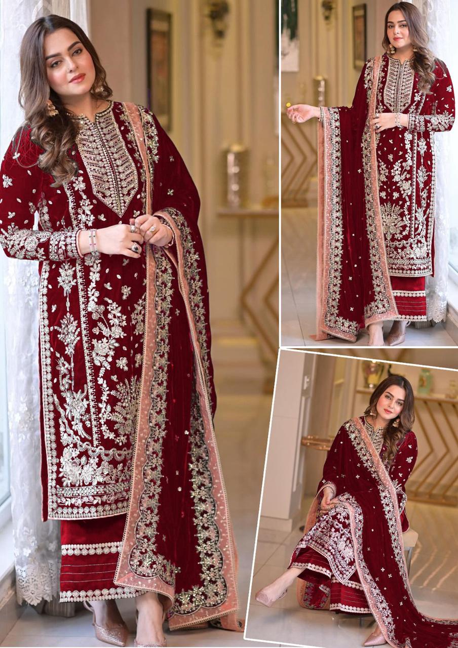 Aneela’s Luxury Embroidered Chiffon Wedding Ensemble - Sequin & Adda Work 3PC Suit in Different colours