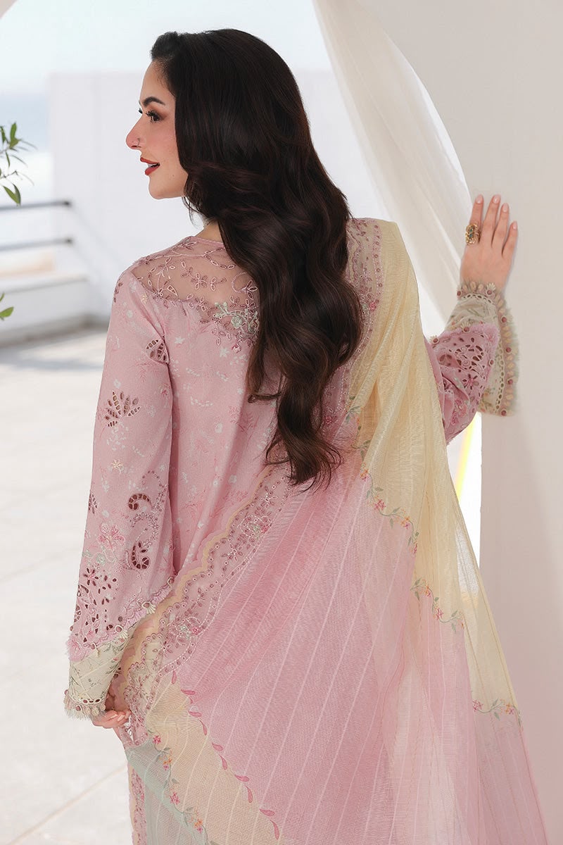 Qalamkar Premium Cotton Chickenkari 3PC Ensemble - Digital Print Net Dupatta