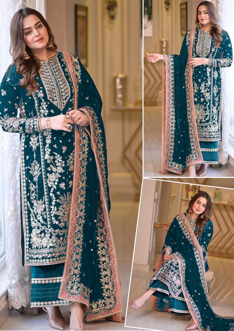 Aneela’s Luxury Embroidered Chiffon Wedding Ensemble - Sequin & Adda Work 3PC Suit in Different colours