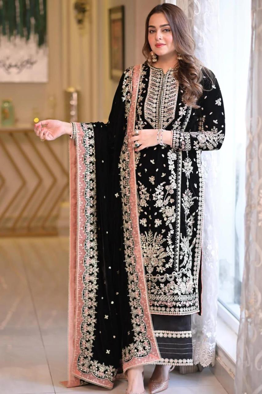 Aneela’s Luxury Embroidered Chiffon Wedding Ensemble - Sequin & Adda Work 3PC Suit in Different colours