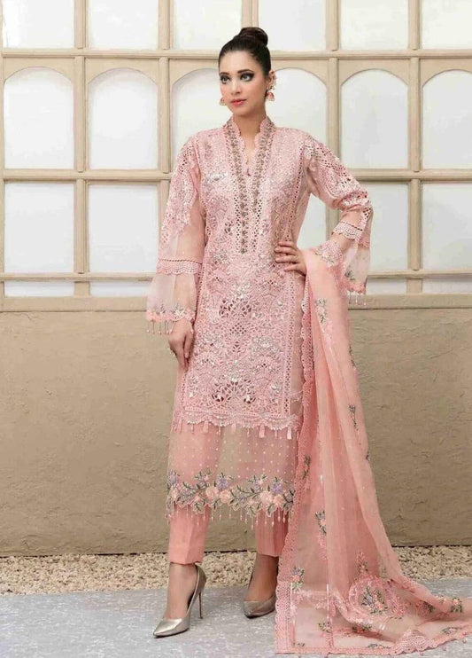 3PIECE Luxury ORGANZA EMBROIDERED SEQUENCE FRONT EMBELISH WITH HANDWORK AND HANGING TUSSLES