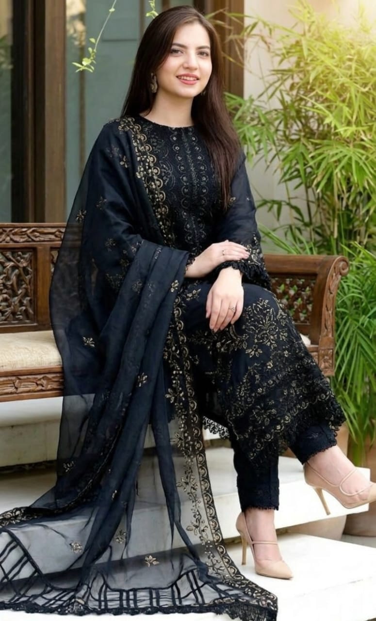 3PIECE Luxury Embroidered Collection With CHIFFON DUPATTA