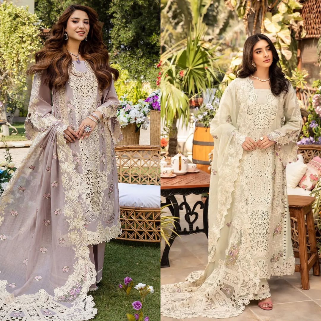 3PIECE Luxury Embroidered Chikenkari Collection with Organza embroidered Dupatta