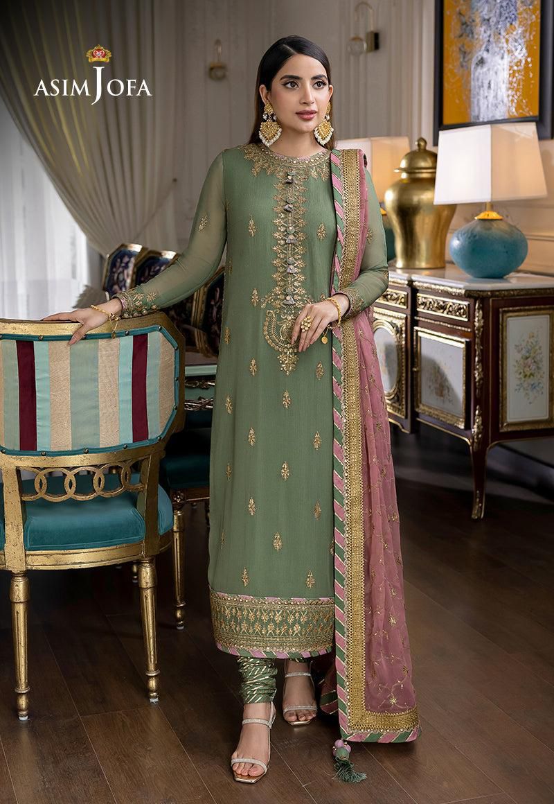 Asim Jofa Premium Chiffon Ensemble - Heavy Embroidered Luxury 3PC Suit