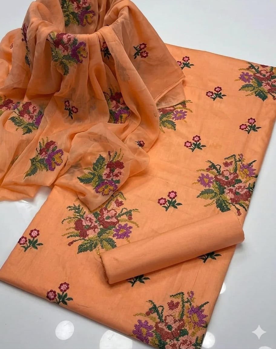3PIECE Embroidered Summer Collection with Chiffon Dupatta