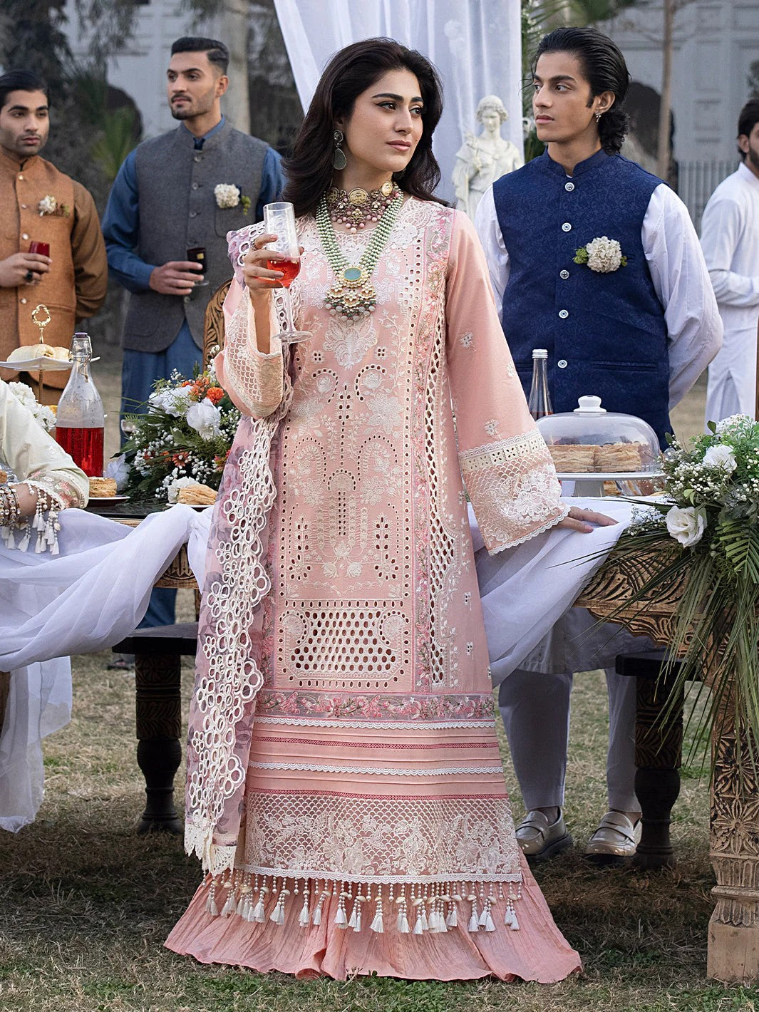 Mahnur Luxury Chikankari 3PC Suit in Two Different Colors- Thread Embroidered Formal Ensemble