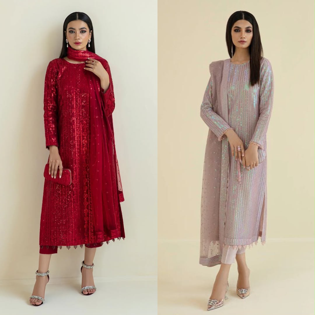 Baroque Premium Chiffon Ensemble - Heavy Sequence Embroidered 3PC Luxury Suit in Two Different Colours