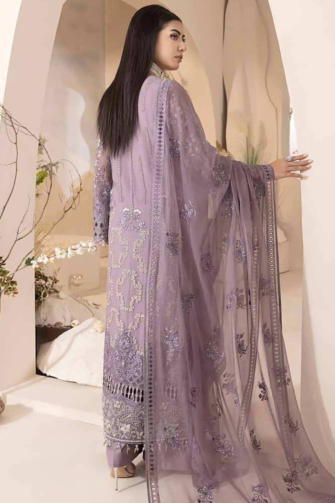 Lavish Luxury Chiffon 3PC Suit - Elegant Sequence Work Ensemble