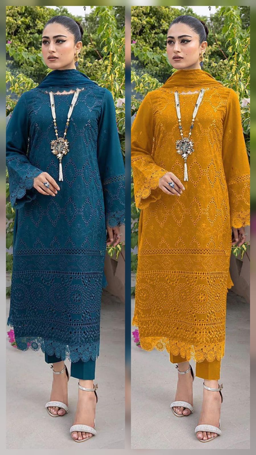 Khaaf Premium Lawn 3PC Suit in Two Different Colors- Heavy Chikankari Embroidered Formal Ensemble