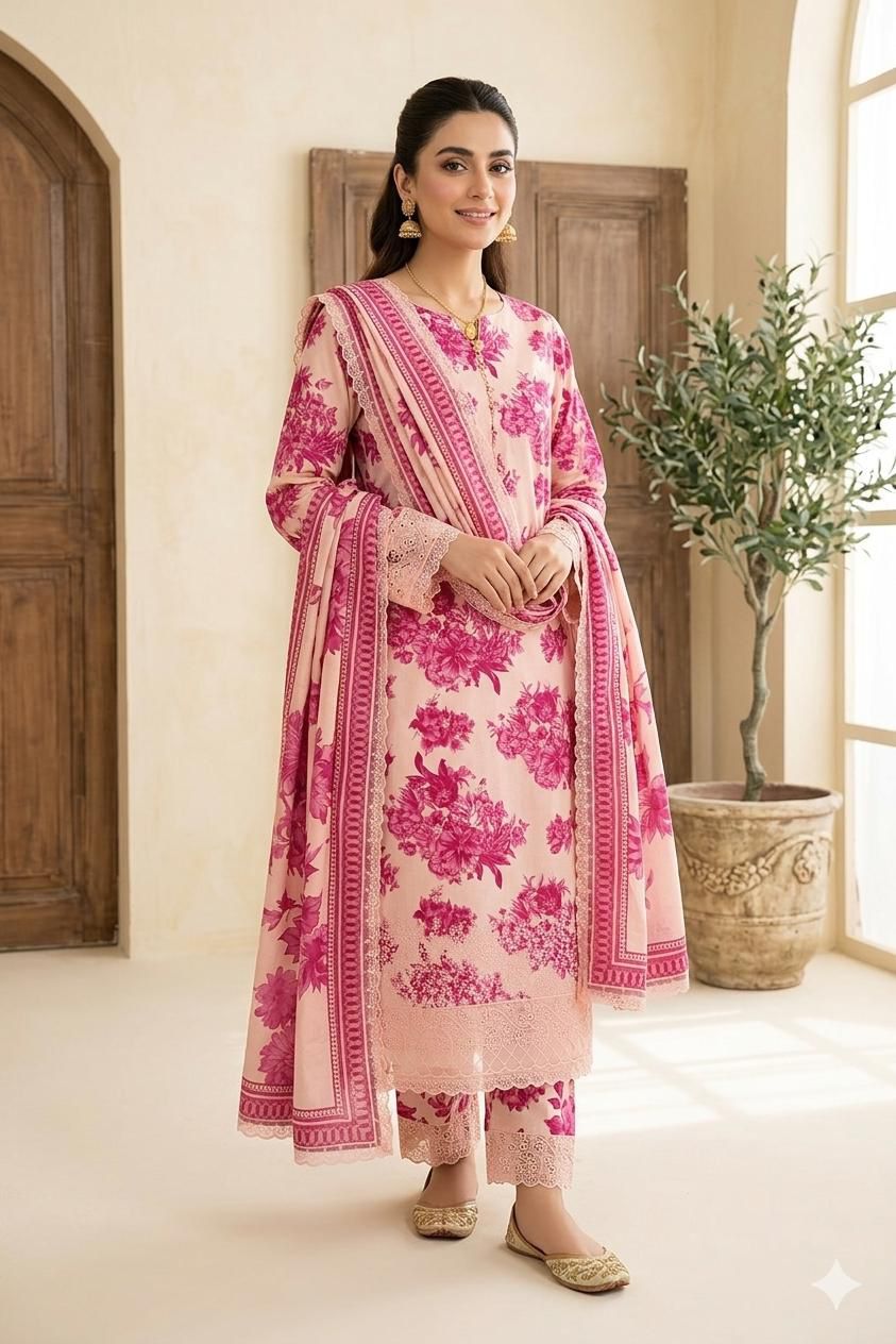 3PIECE Embroidered Summer Suit