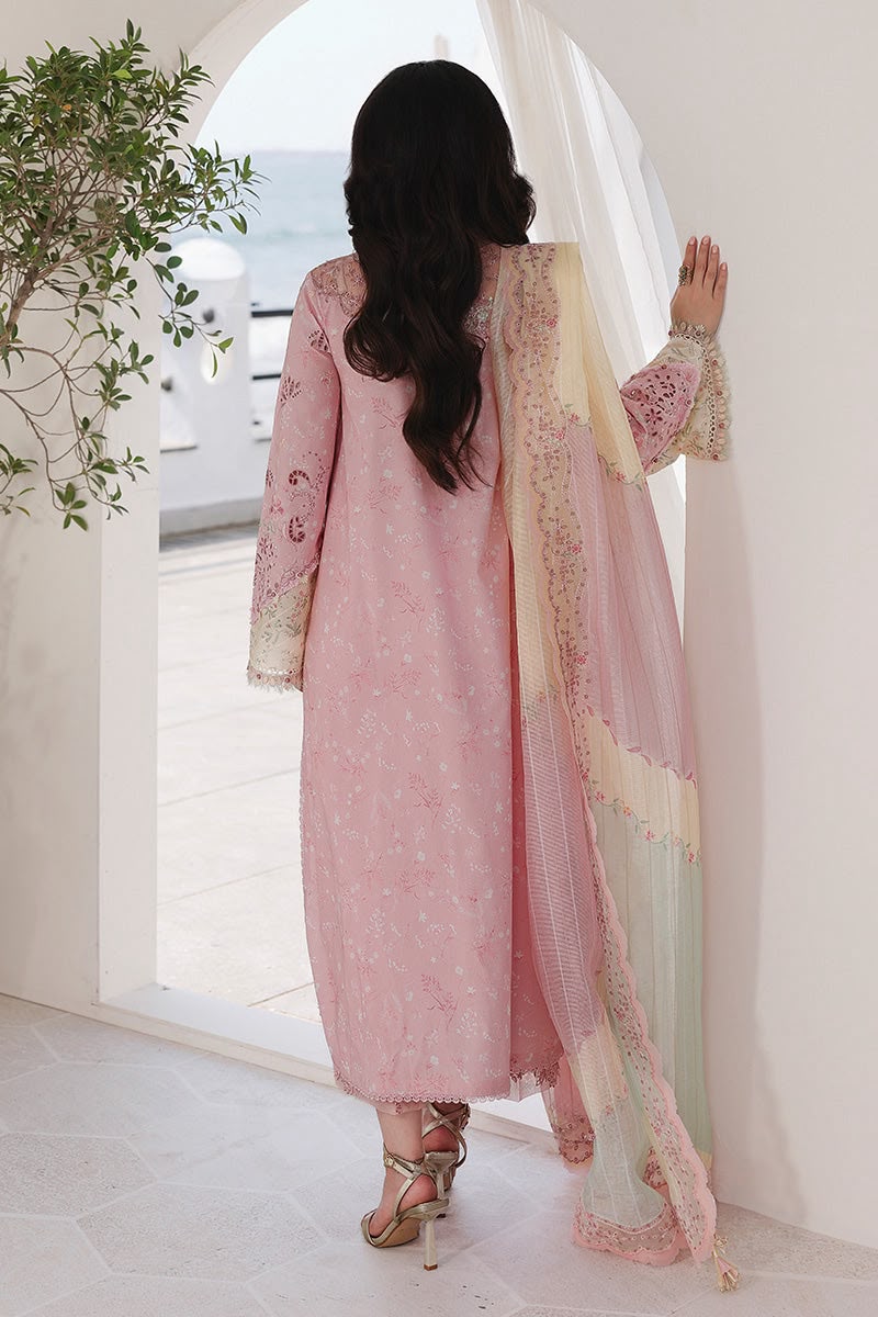 Qalamkar Premium Cotton Chickenkari 3PC Ensemble - Digital Print Net Dupatta