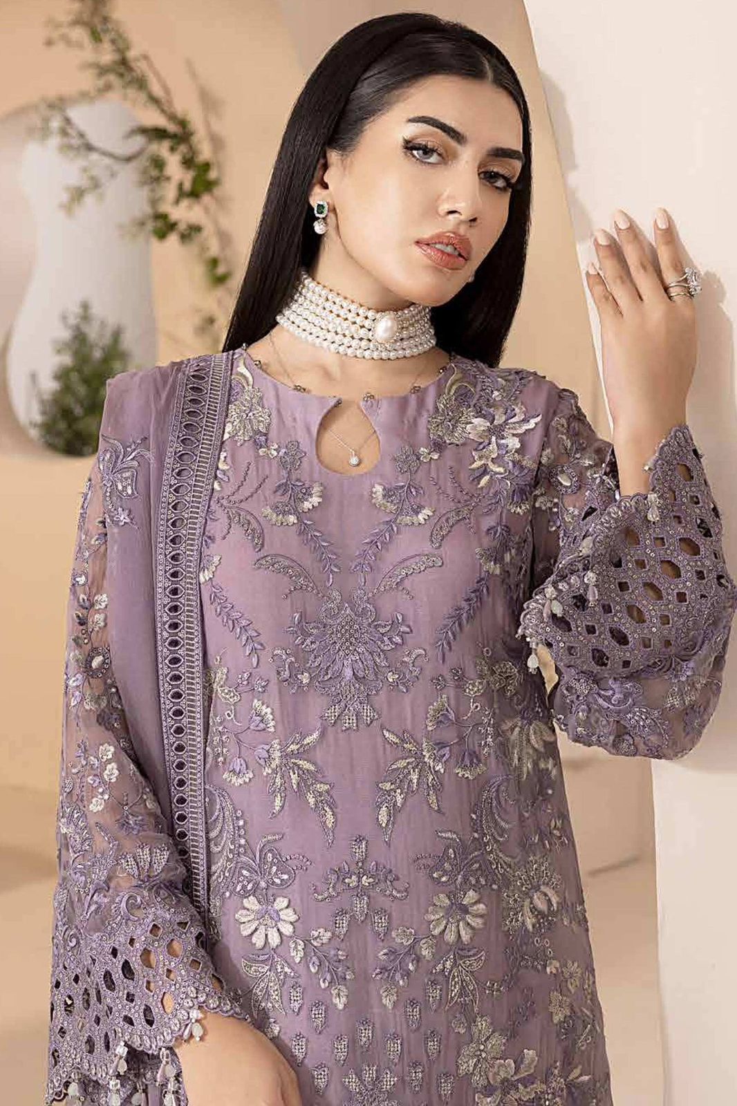 Lavish Luxury Chiffon 3PC Suit - Elegant Sequence Work Ensemble