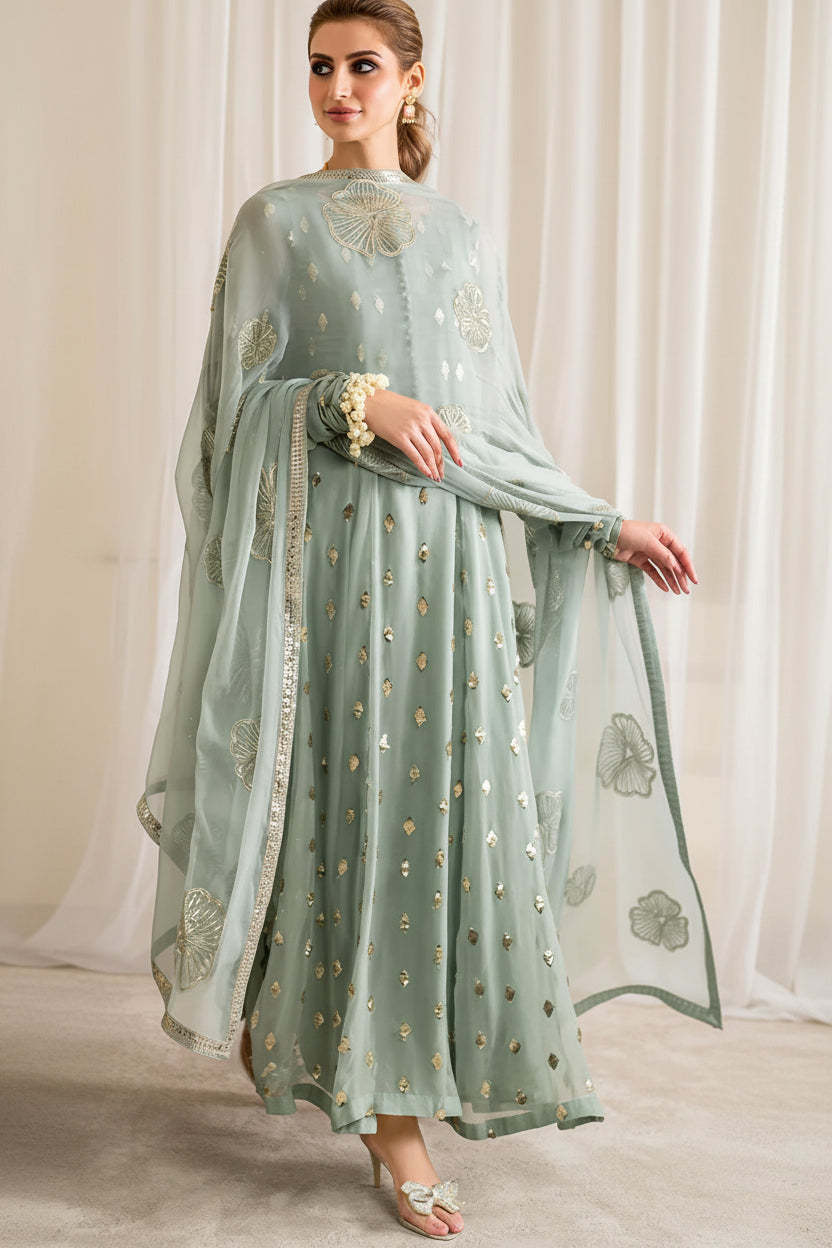 3PIECE Luxury Embroidered Chiffon Dress