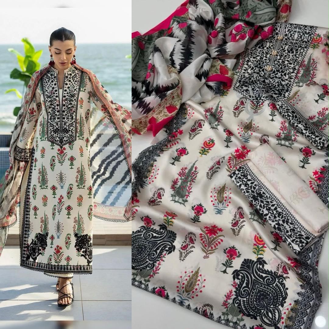 3PIECE Luxury Digtal printed Shamoz Silk