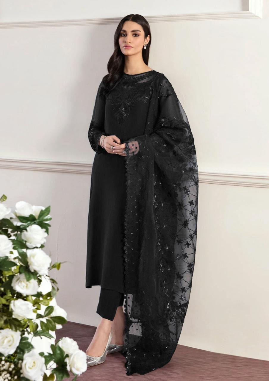 Baroque Premium Chiffon & Organza 3PC Suit in Four Different Colors - Elegant Embroidered Ensemble