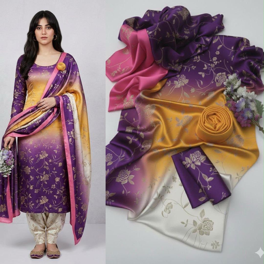 Premium Tie-N-Die Digital Printed 3PC Shamooz Silk Suit