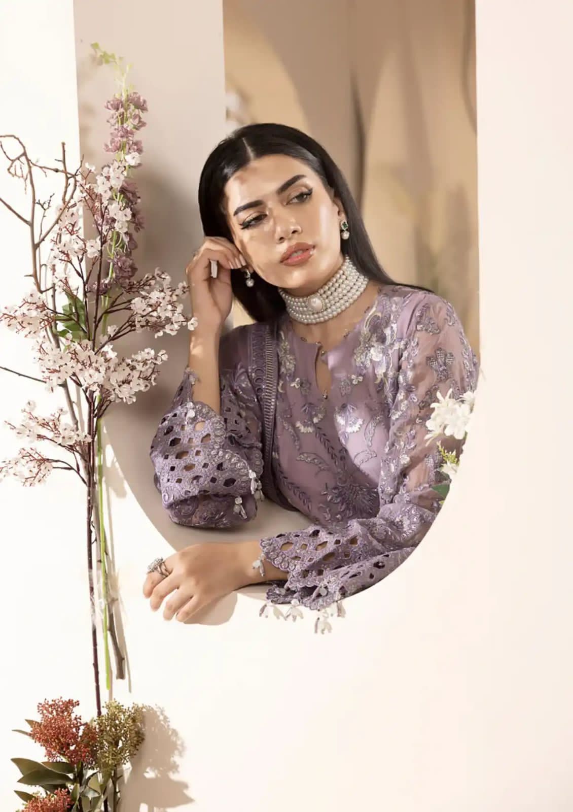 Lavish Luxury Chiffon 3PC Suit - Elegant Sequence Work Ensemble