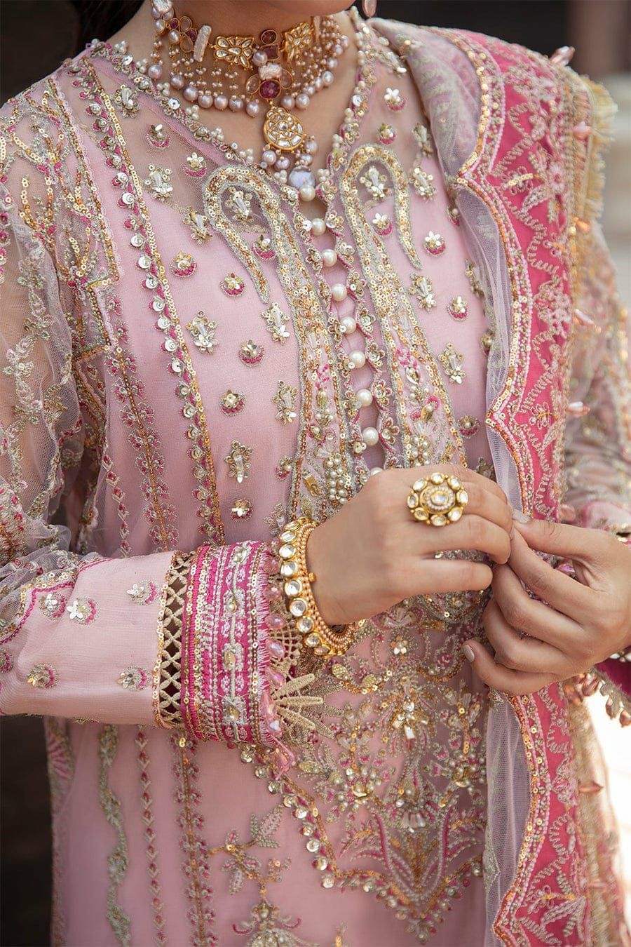 Afrozeh Premium Organza Ensemble - Heavily Embroidered 3PC Luxury Suit
