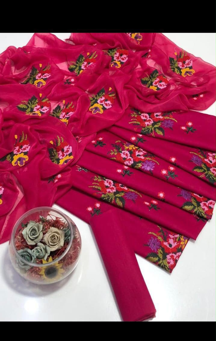 3PIECE Embroidered Summer Collection with Chiffon Dupatta