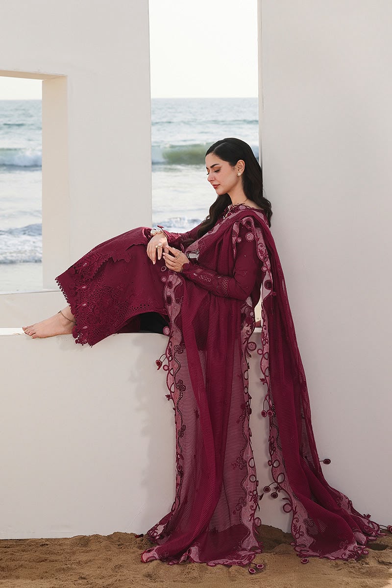 Qalamkar Premium Embroidered Chikankari Cotton Suit with Organza Dupatta