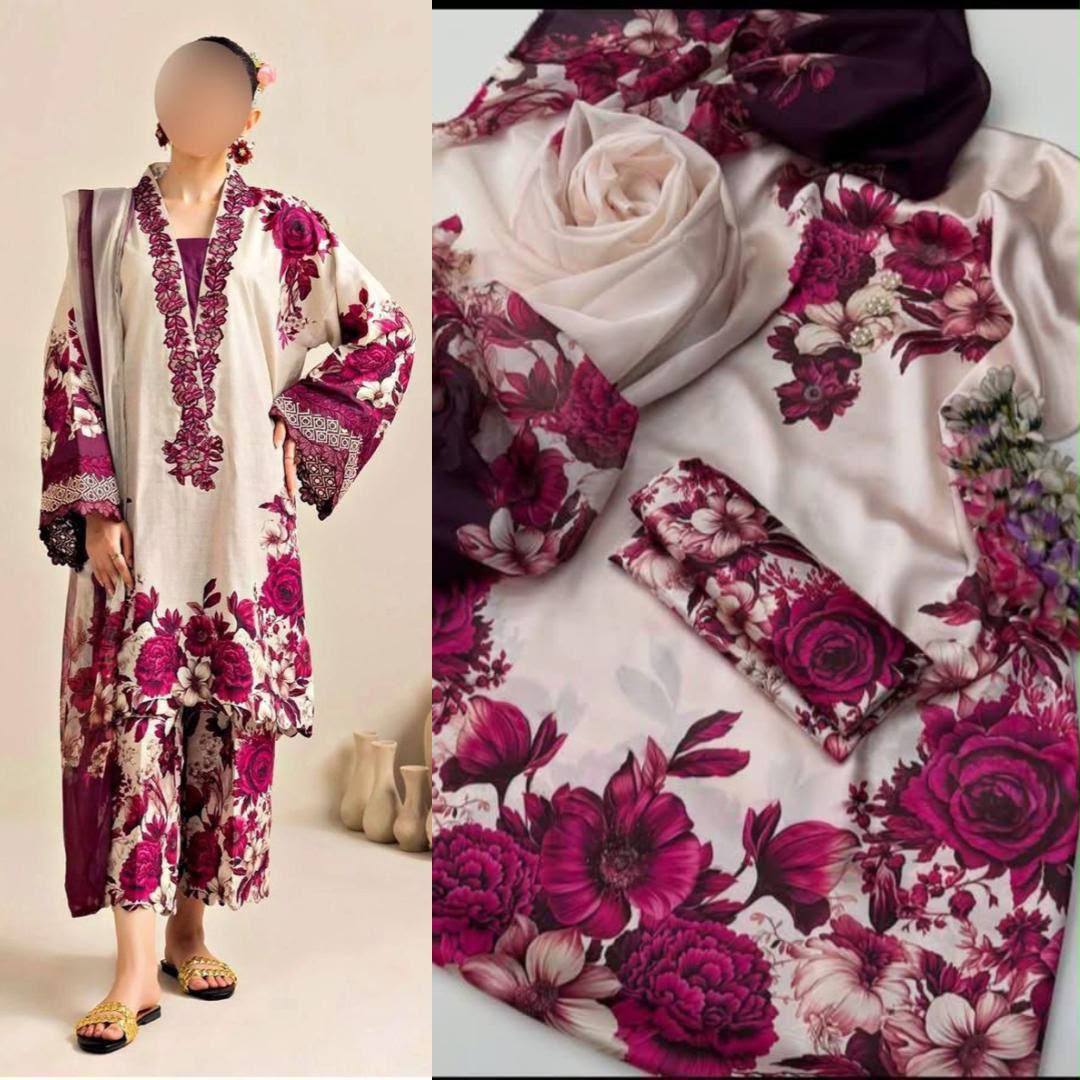 3PIECE Luxury Digtal printed Shamoz Silk