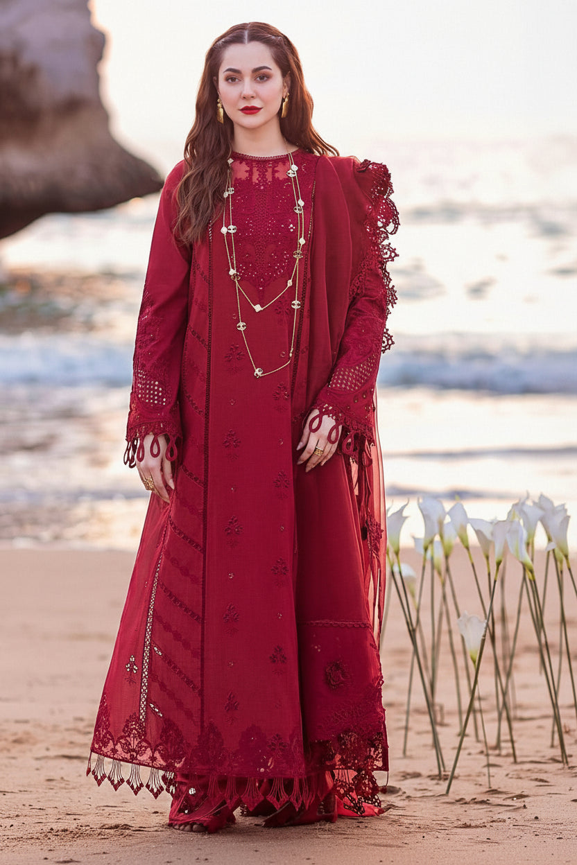 Qalamkar Premium Embroidered 3PC Lawn Suit - Heavy Chikankari Ensemble