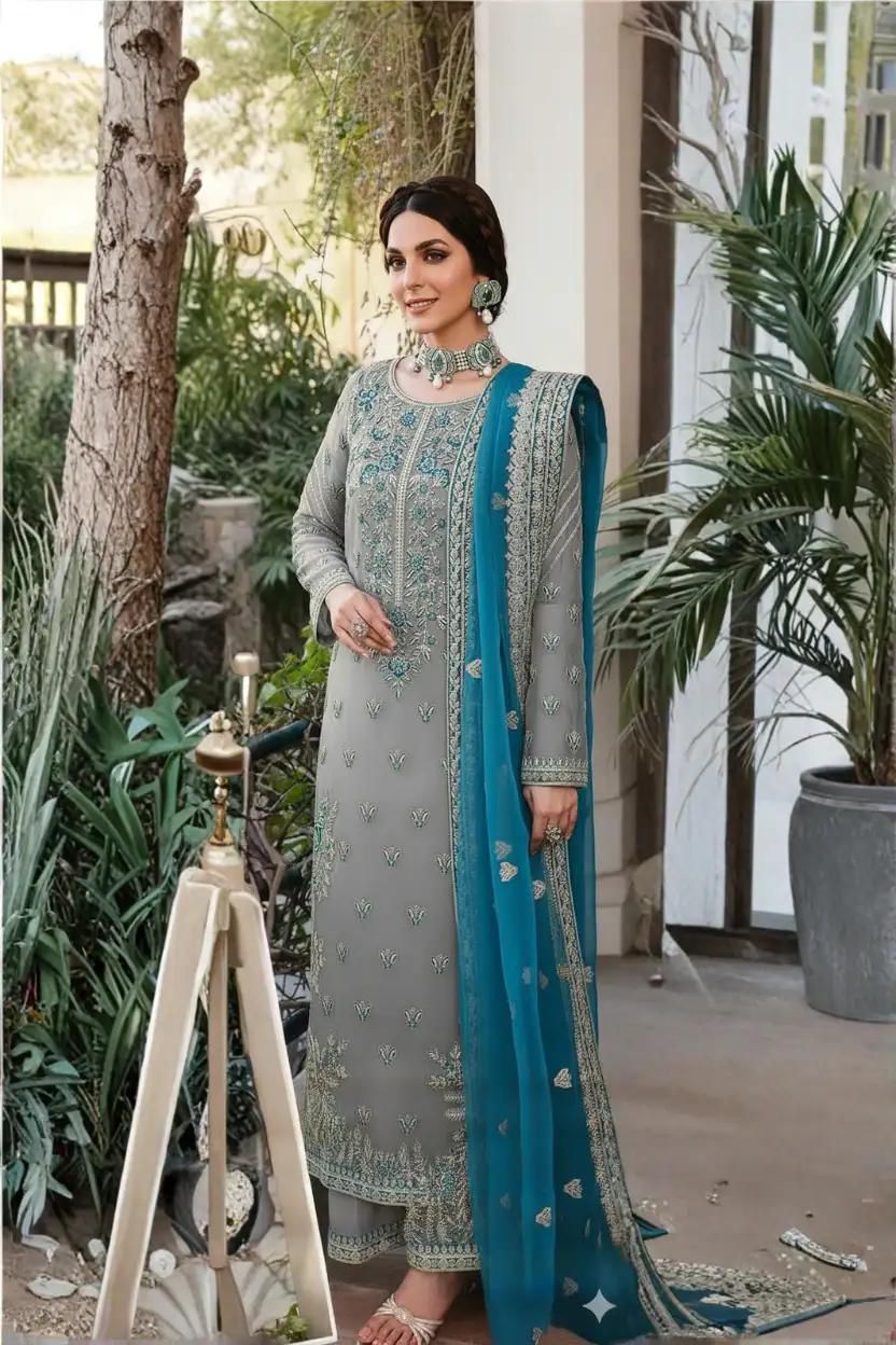 3PIECE Luxury Embroidered Suit With Organza Dupatta