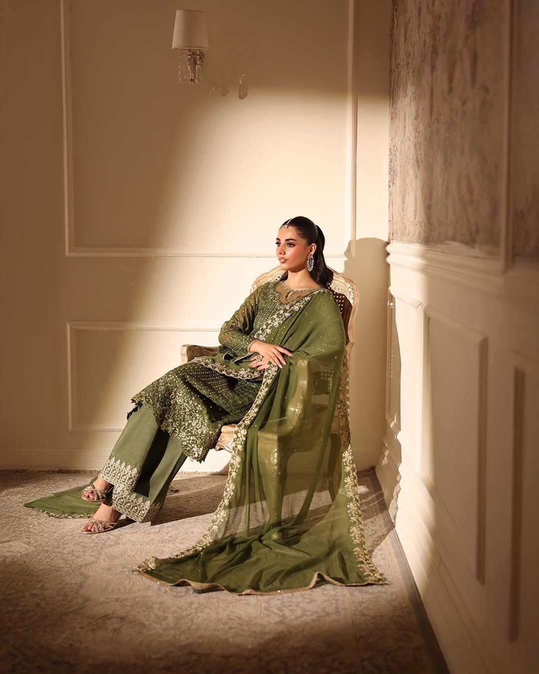 Azure Luxury Chiffon 3PC Suit - Heavy 9mm Sequence Work Ensemble