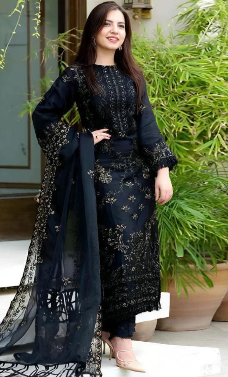 3PIECE Luxury Embroidered Collection With CHIFFON DUPATTA