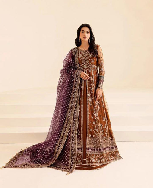 3PIECE Luxury Embroidered Net Frock with Heavy embroidered Sequence Work