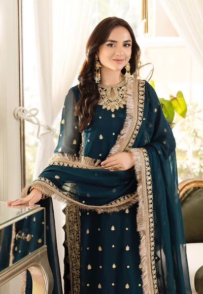 Asim Jofa Premium Chiffon Ensemble - Heavy Embroidered 3PC Luxury Suit in three Different colours