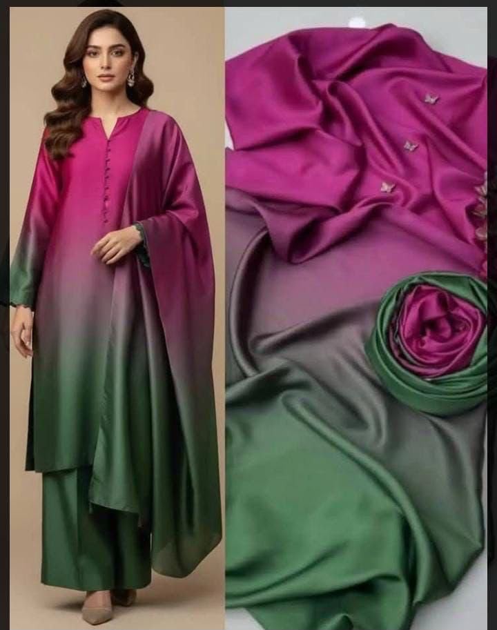 Premium Tie-N-Die Digital Printed 3PC Shamooz Silk Suit