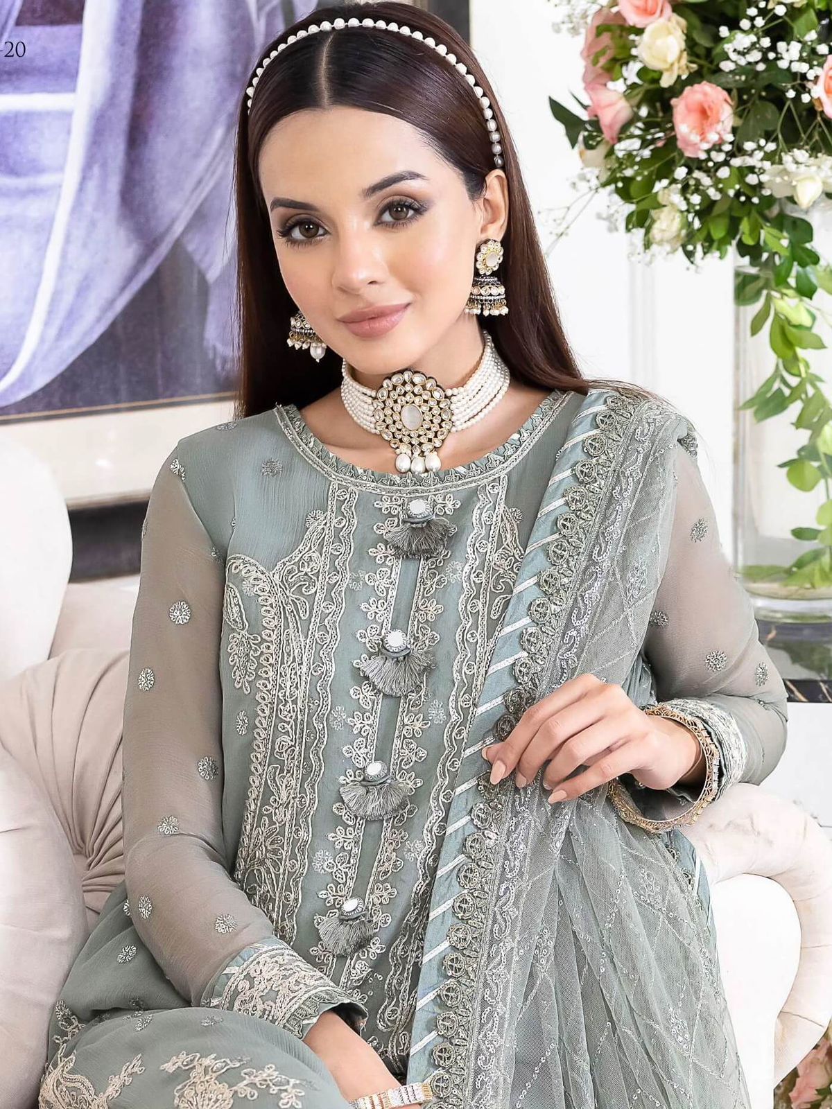 Asim Jofa Jhilmil Luxury Chiffon 3PC Suit in Two Different Colors Heavy Spangle Embroidered Ensemble