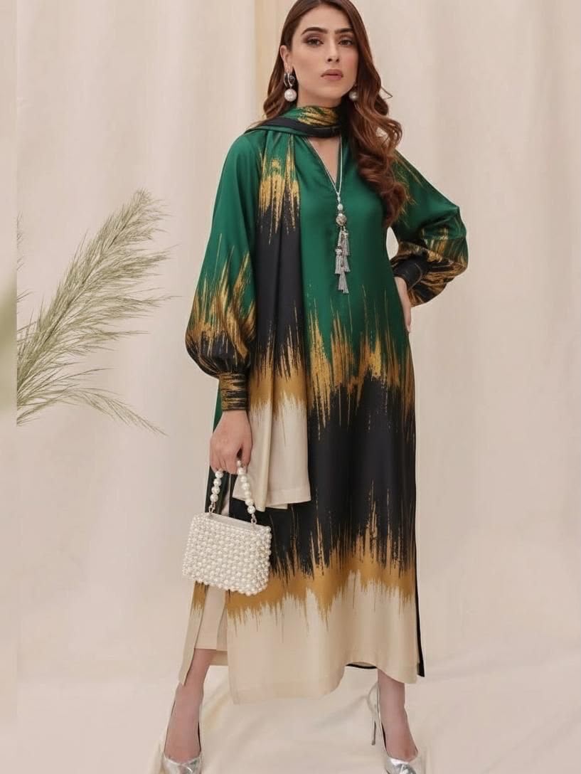Premium Tie-N-Die Digital Printed 3PC Shamooz Silk Suit