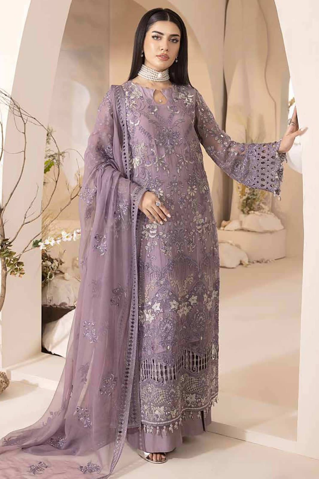 Lavish Luxury Chiffon 3PC Suit - Elegant Sequence Work Ensemble