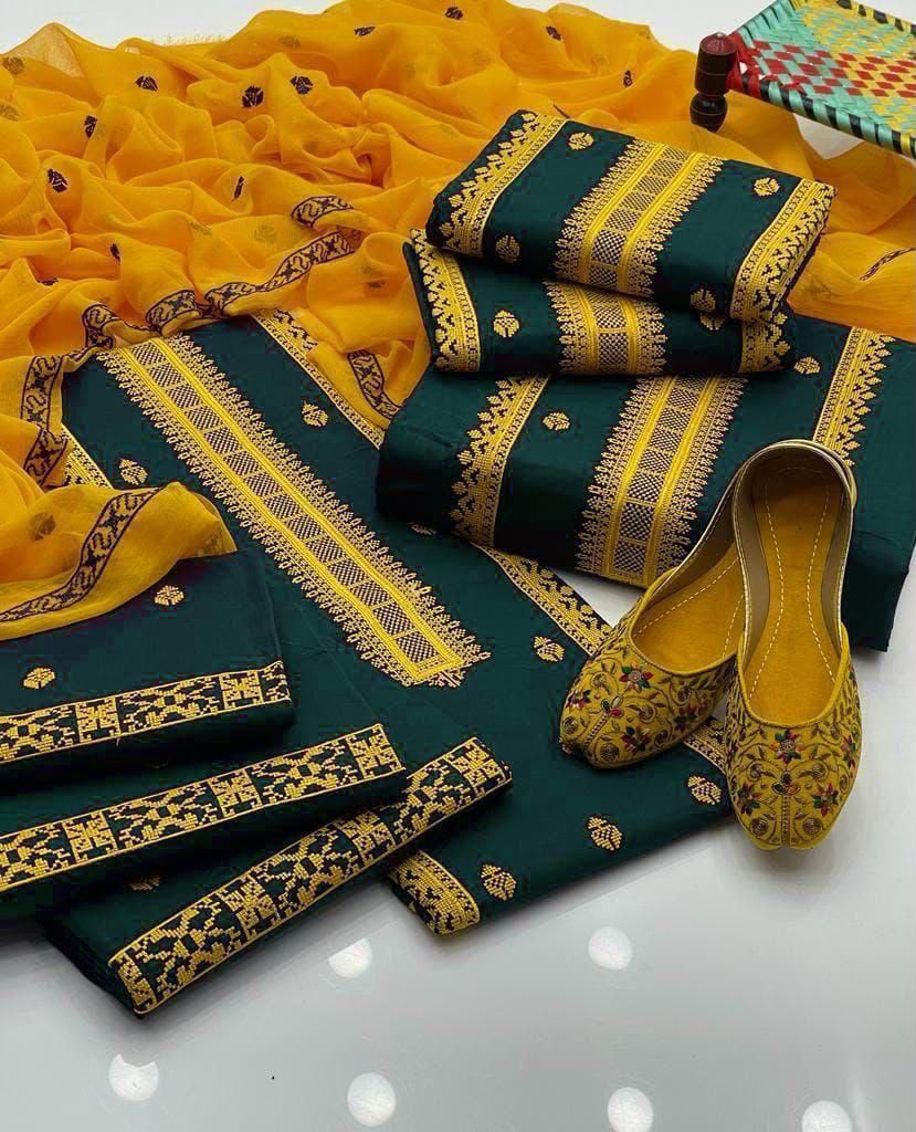 3PIECE Luxury Embroidered Cotton Collection with Chiffon embroidered duppatta