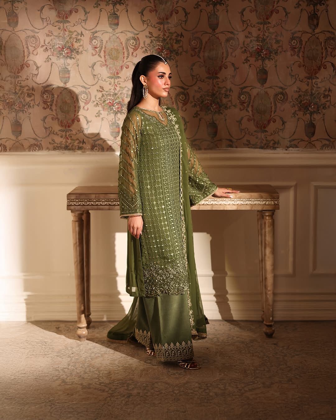 Azure Luxury Chiffon 3PC Suit - Heavy 9mm Sequence Work Ensemble