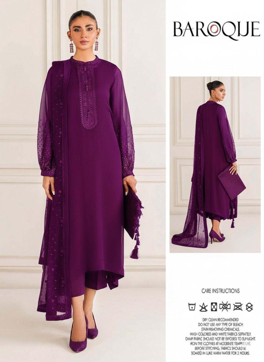 3PIECE Embroidered Chiffon Suit