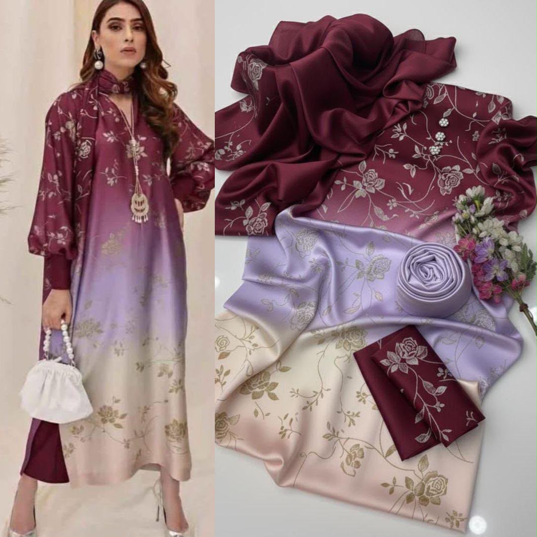 3PIECE Luxury Digtal printed Shamoz Silk