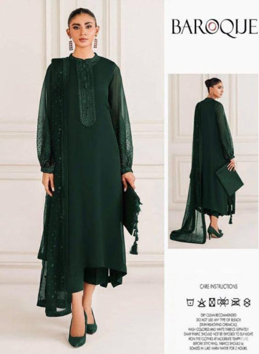 3PIECE Embroidered Chiffon Suit