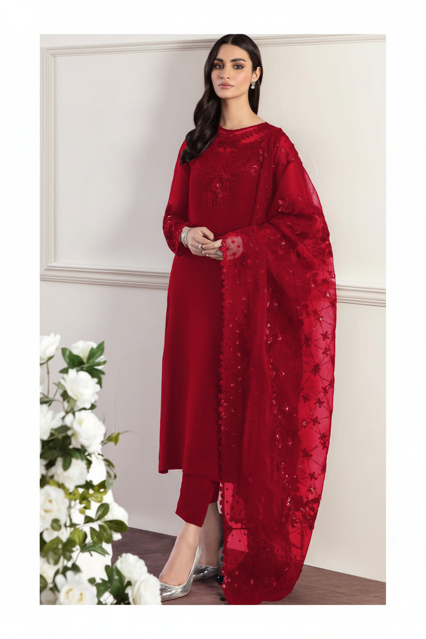 Baroque Premium Chiffon & Organza 3PC Suit in Four Different Colors - Elegant Embroidered Ensemble